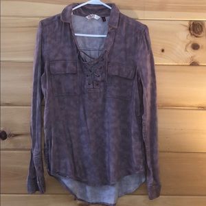 SO Lace up pullover shirt. 70% cotton 30% modal.